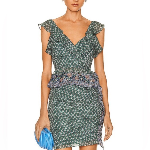 VERONICA BEARD Randa Paisley Ruffle Trim Peplum Top - Picture 5 of 9